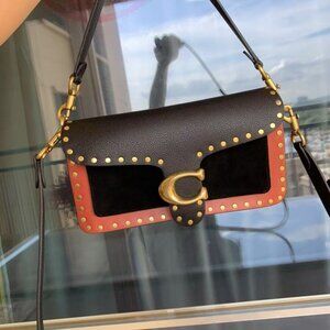 COACH Dreamer Mixed Leathers Riveted Shoulder/Crossbody Bag in Oxblood